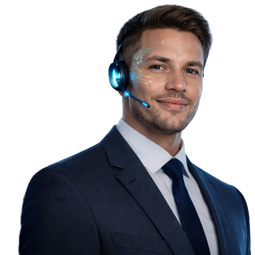 Porträt eines digitalen Assistenten mit Headset.