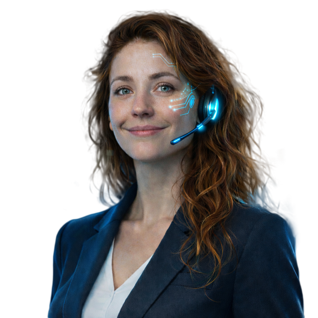 Porträt einer digitalen Assistentin mit Headset.